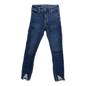 AMERICAN EAGLE NE(X)T LEVEL STRETCH Skinny Jeans‎ Juniors Size 0 Lo-Rise Holes